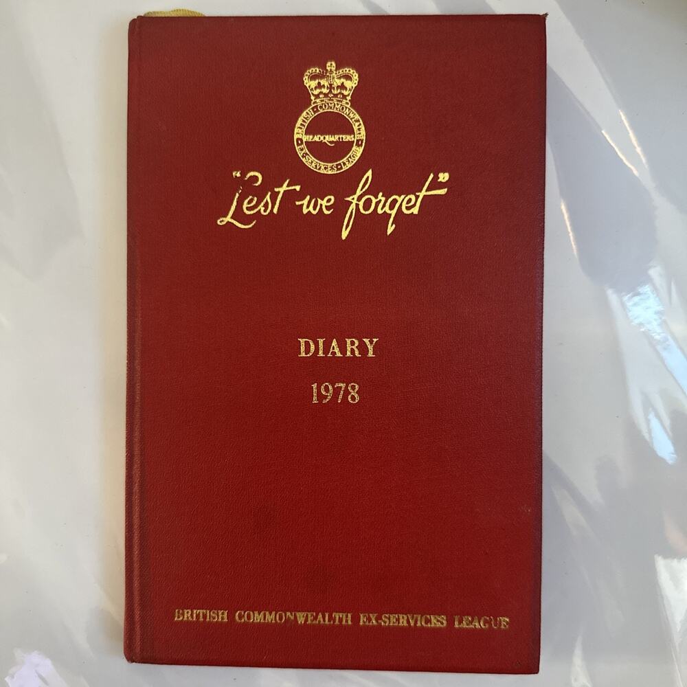 Vintage 1978 Lest We Forget Diary British Commonwealth Ex-Services League Unused